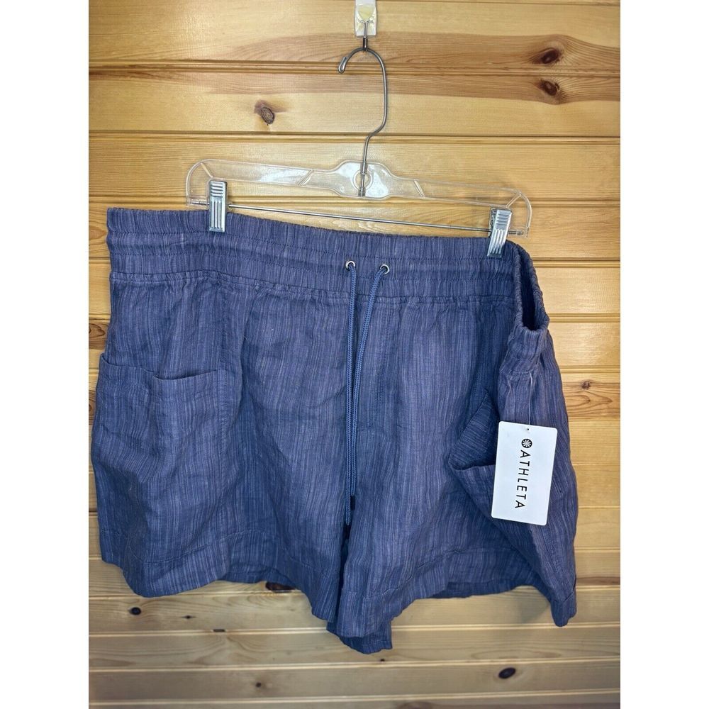 Athleta Women's Cabo Linen Textured‎ 4" Shorts Blue Size 24 NWT $59!